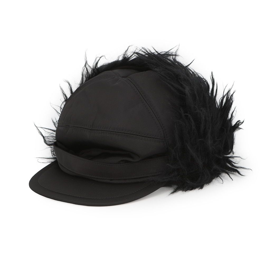 Prada Cap Flight Cap Triangle Logo Nylon Fur L Hat Black