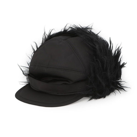 Prada Cap Flight Cap Triangle Logo Nylon Fur L Hat Black