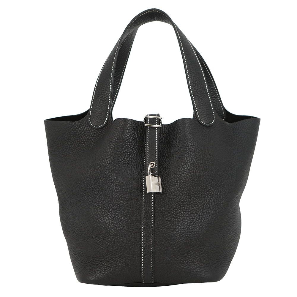 Hermes Handbag Picotin Lock Black Silver Taurillon Clemence