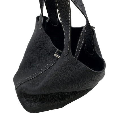 Hermes Handbag Picotin Lock Black Silver Taurillon Clemence — view 6