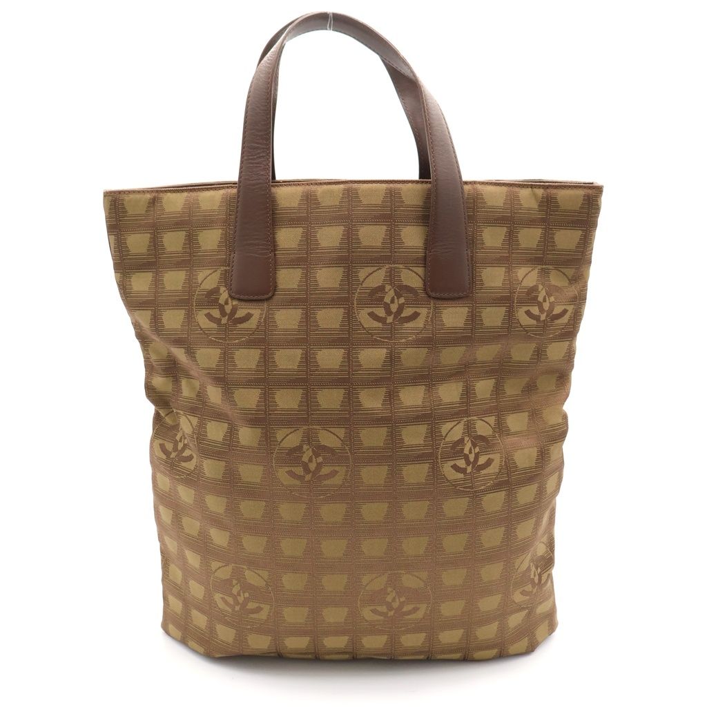Chanel New Travel Line Tote Khaki Nylon Leather