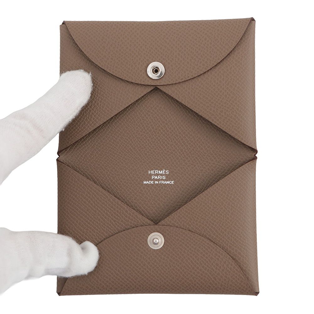 Hermes Card Case Calvi Etoupe Silver Epsom Business Holder — view 4