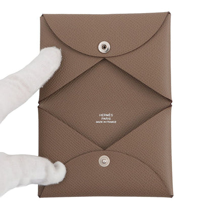 Hermes Card Case Calvi Etoupe Silver Epsom Business Holder — view 4