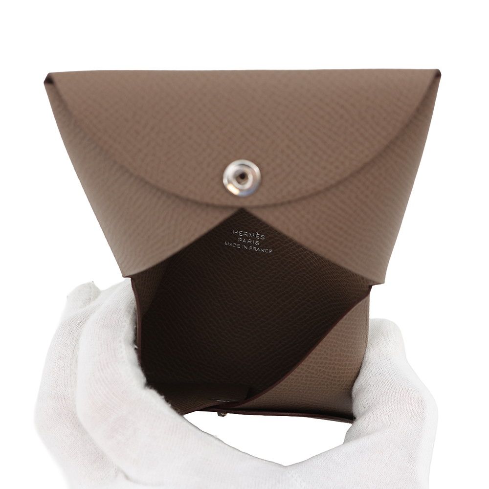 Hermes Card Case Calvi Etoupe Silver Epsom Business Holder — view 5