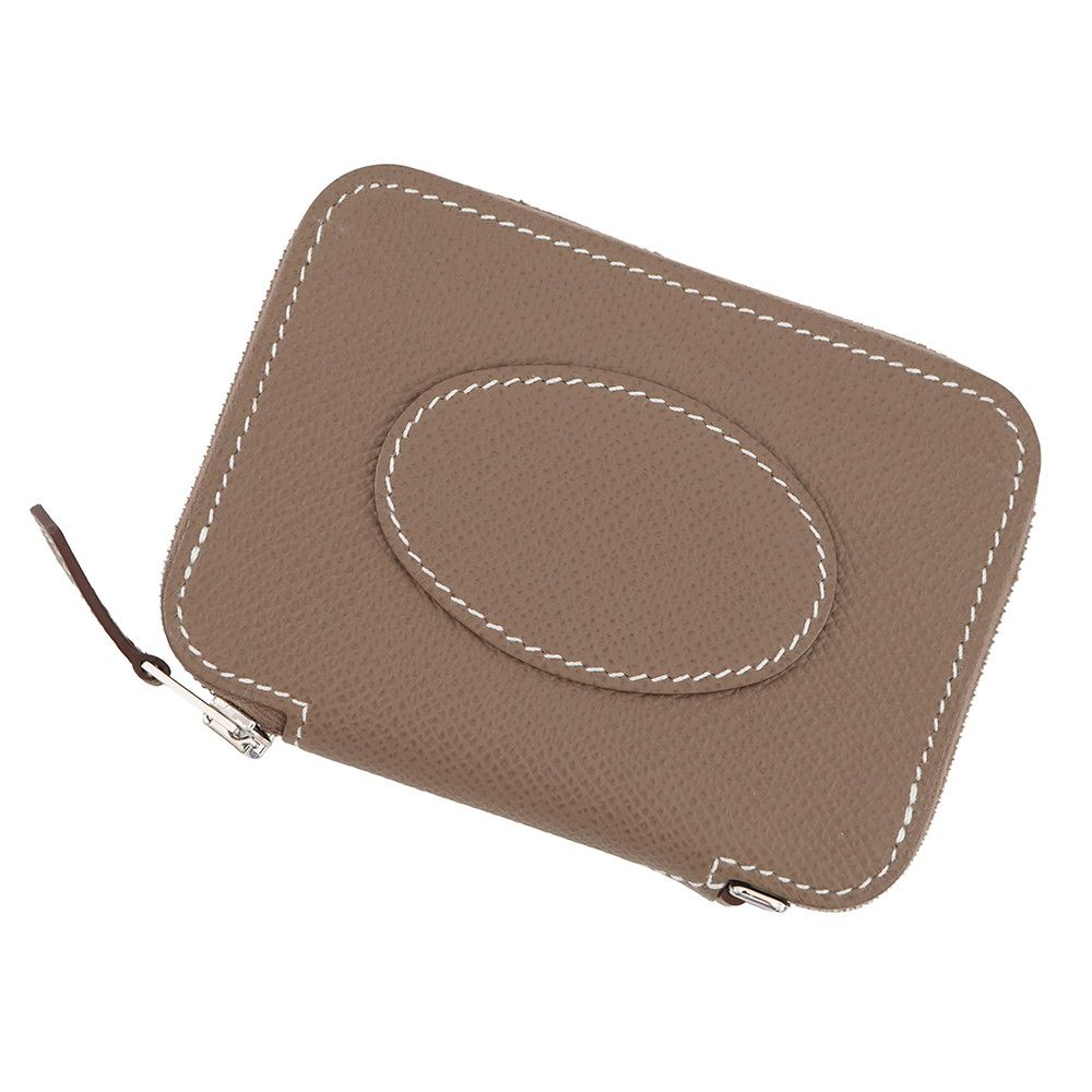 Hermes Coin Case Macaron Compact Etoupe Silver Epsom