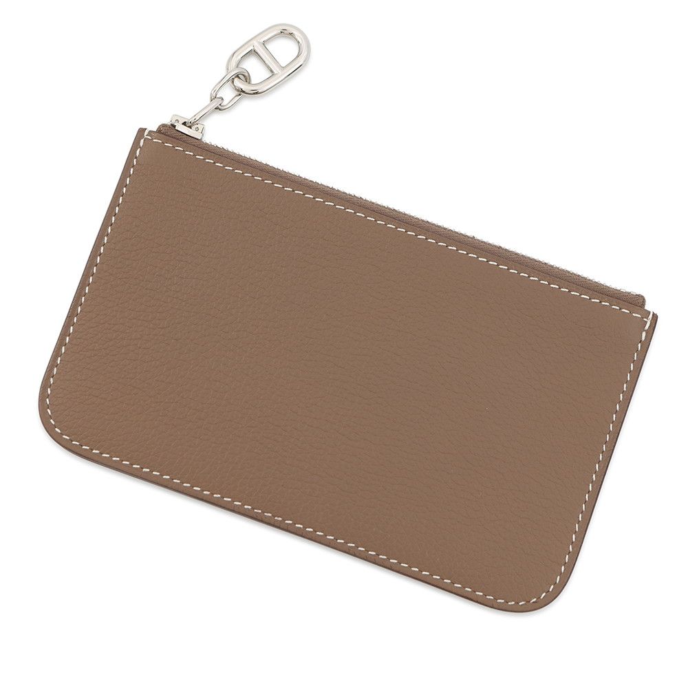 Hermes Card Case Zip Azap Chaine D'ancre Etoupe Silver Color Wallet Set