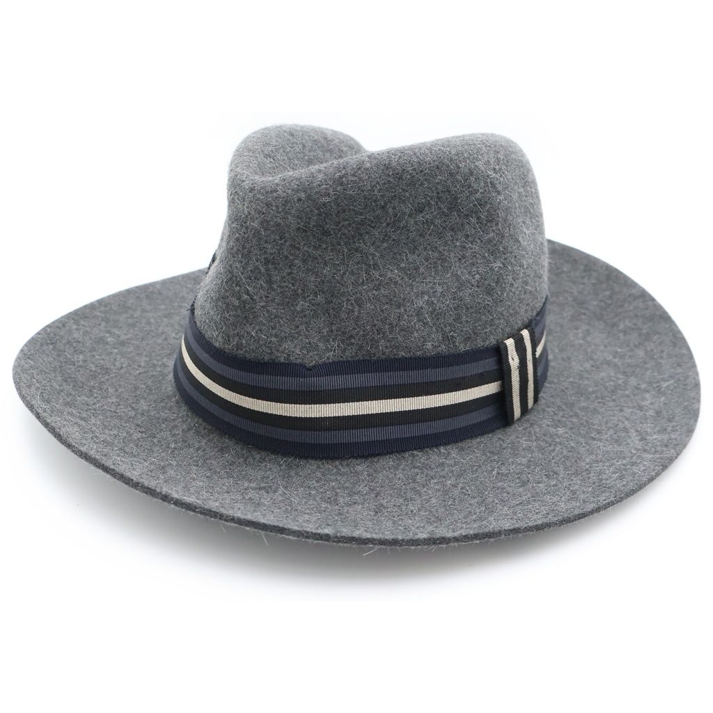 Hermes Striped Ribbon Rabbit Fur Felt Hat Gray