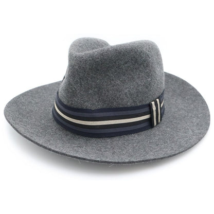 Hermes Striped Ribbon Rabbit Fur Felt Hat Gray