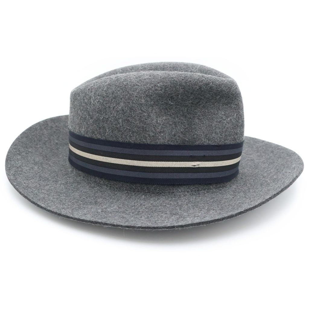 Hermes Striped Ribbon Rabbit Fur Felt Hat Gray — view 3