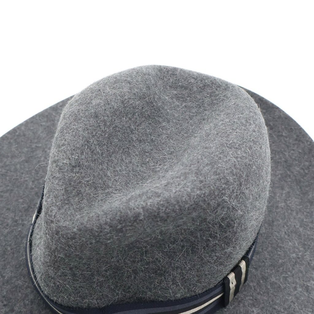 Hermes Striped Ribbon Rabbit Fur Felt Hat Gray — view 5
