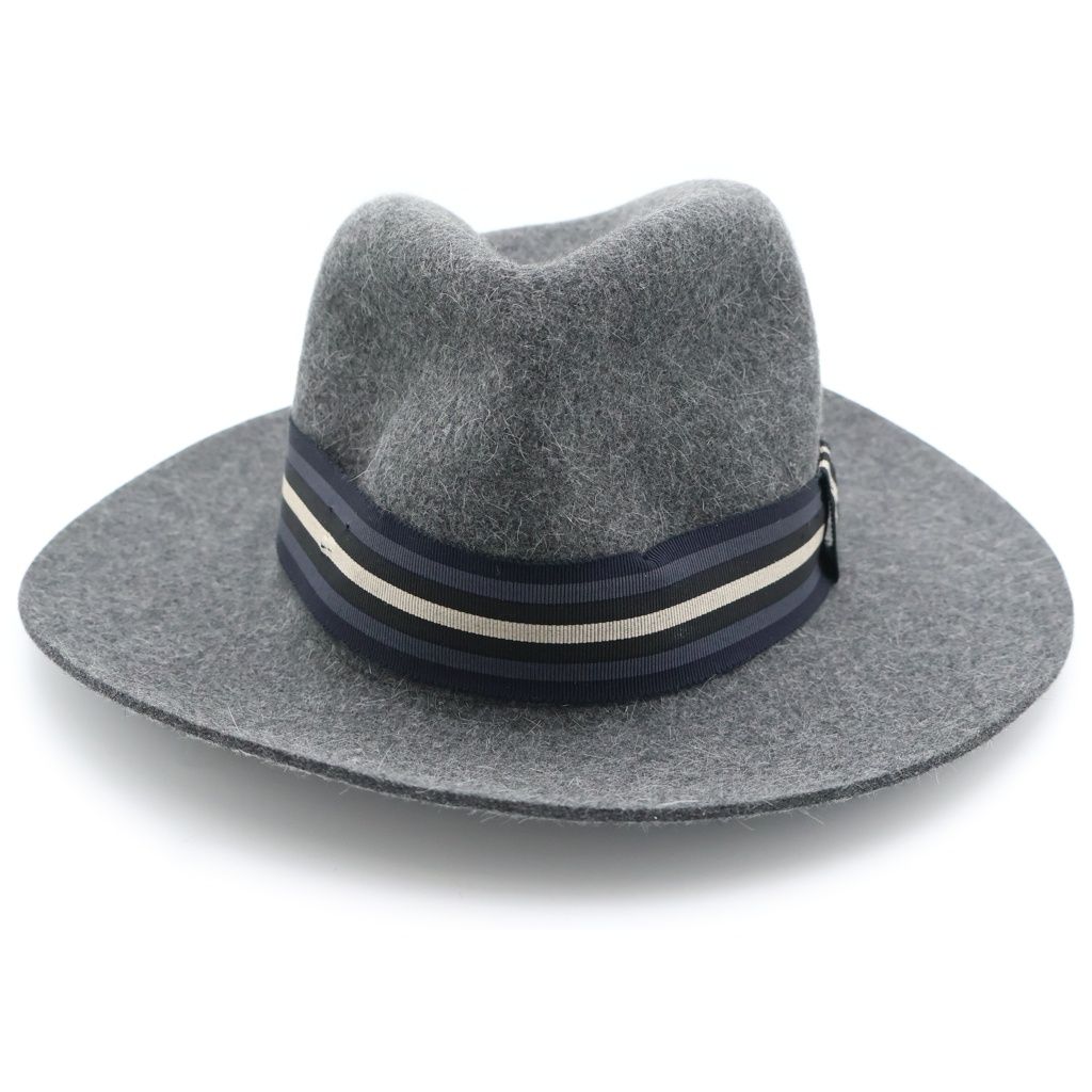 Hermes Striped Ribbon Rabbit Fur Felt Hat Gray — view 4