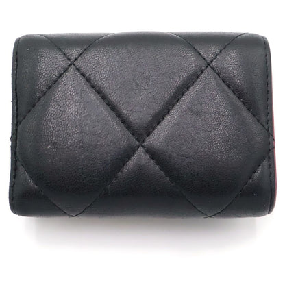 Chanel 19 Trifold Wallet Compact Coin Case Black Red Lambskin Gold — view 2