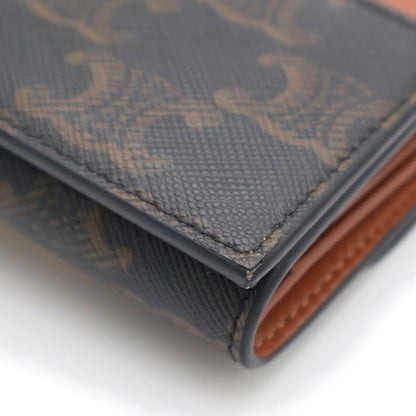 Celine Triomphe Trifold Wallet Compact Coin Case Brown Leather Gold — view 4