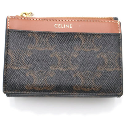 Celine Triomphe Trifold Wallet Compact Coin Case Brown Leather Gold — view 2