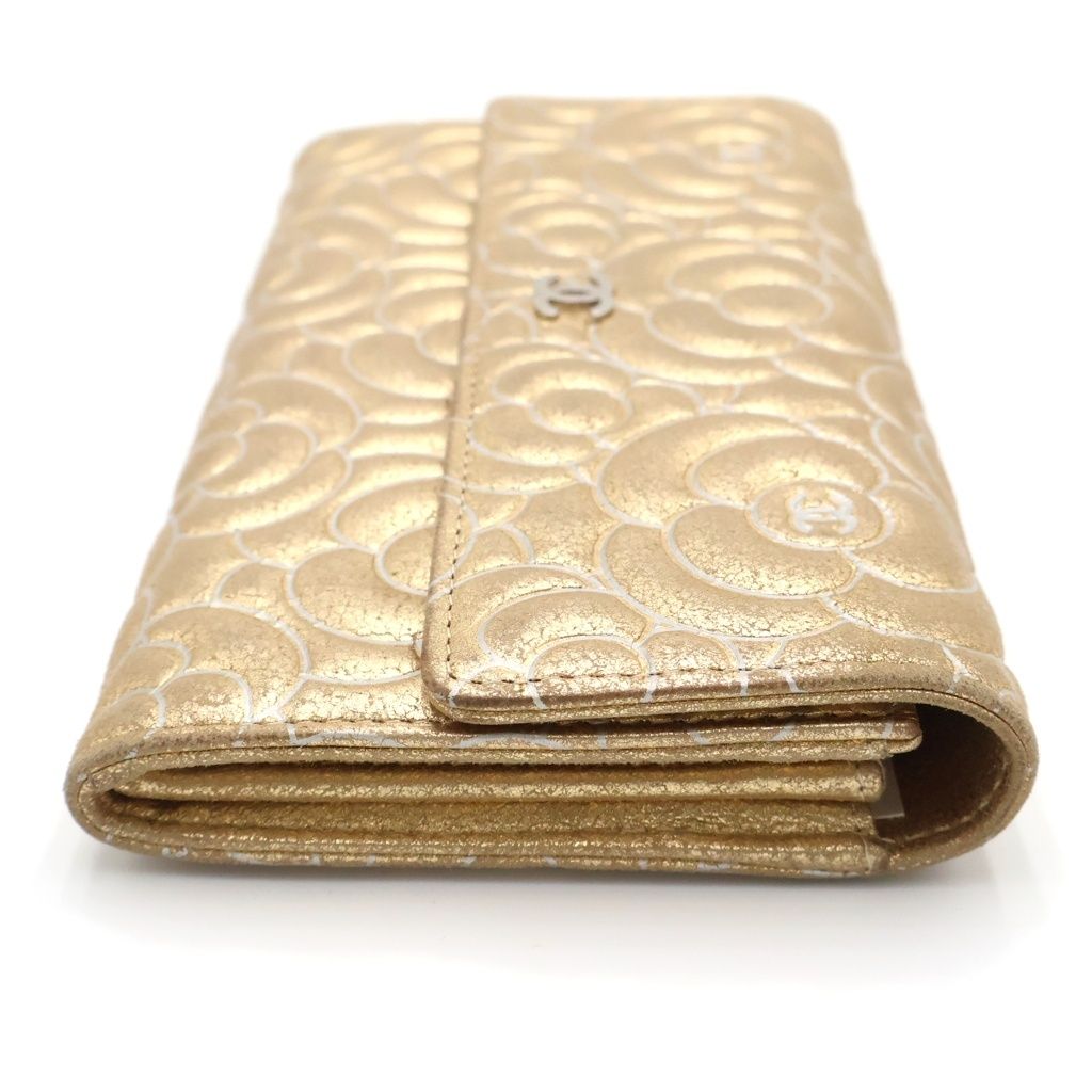 Chanel Camellia Flap Wallet Card Case Gold Leather Silver — view 3