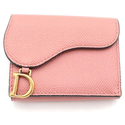Dior Saddle Leather Lotus Wallet Trifold Compact Coin Case Pink Gold