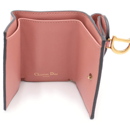 Dior Saddle Leather Lotus Wallet Trifold Compact Coin Case Pink Gold — view 5
