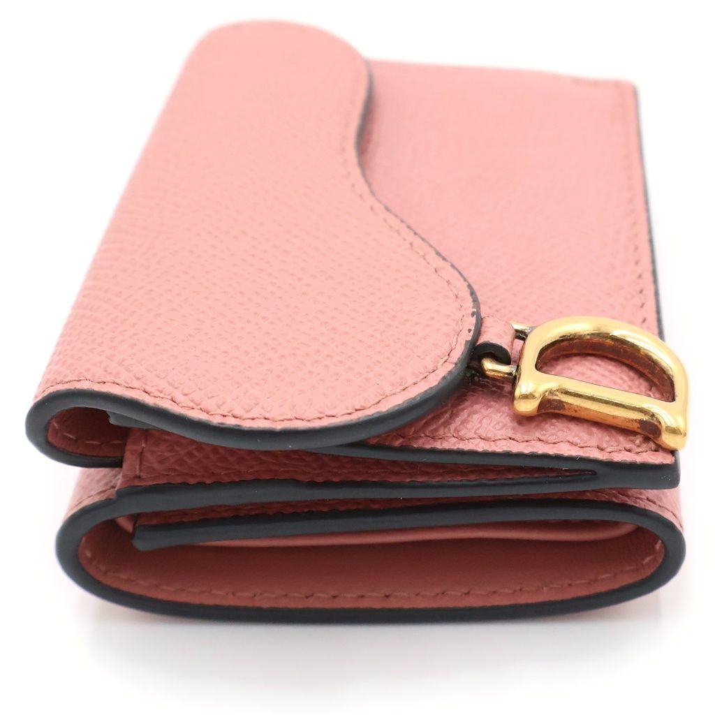 Dior Saddle Leather Lotus Wallet Trifold Compact Coin Case Pink Gold — view 3