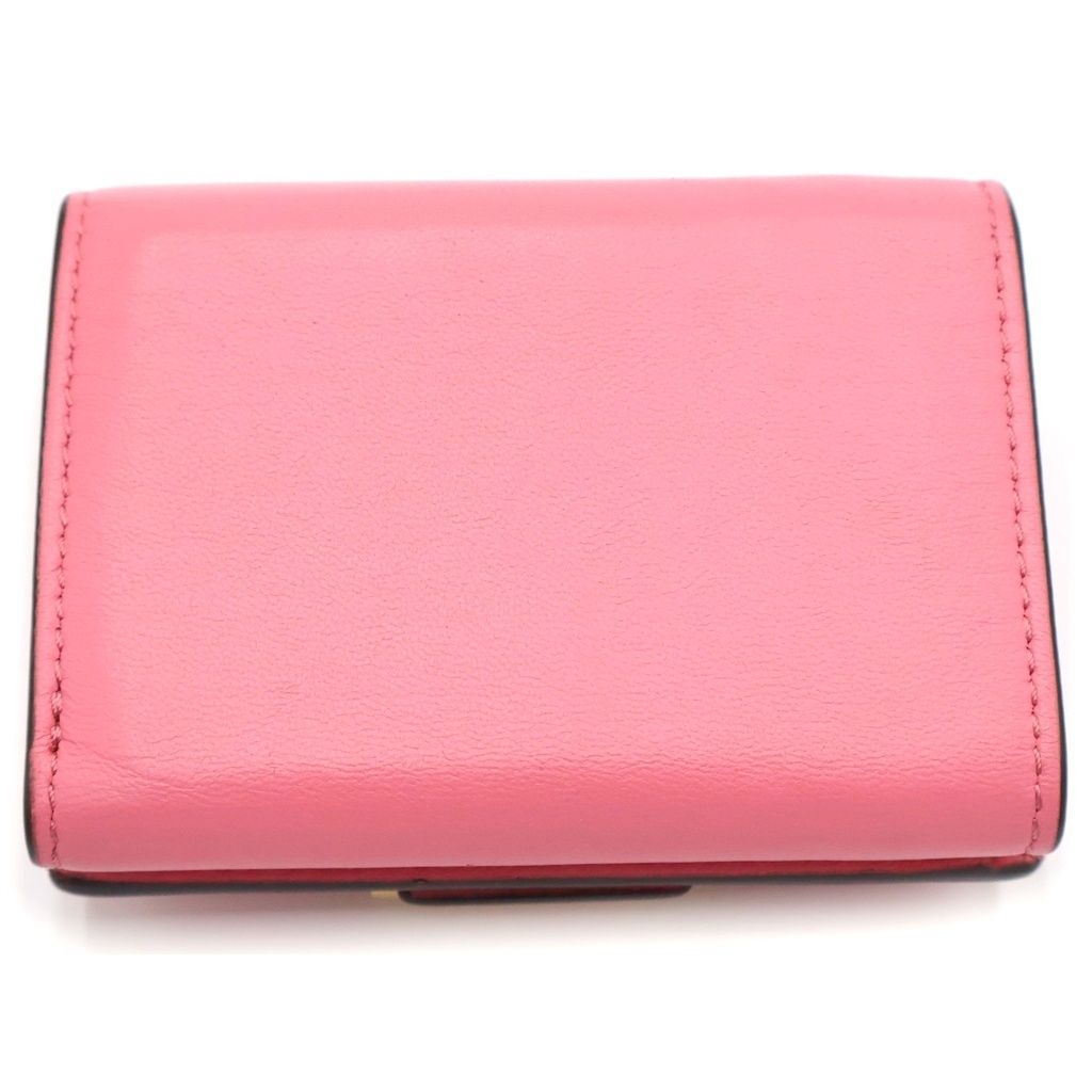 Fendi Zucca Pattern Trifold Wallet Compact Coin Case Pink Leather Gold — view 2