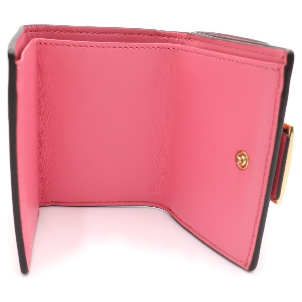Fendi Zucca Pattern Trifold Wallet Compact Coin Case Pink Leather Gold — view 4