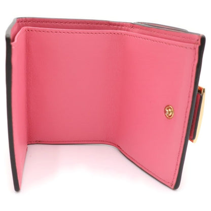 Fendi Zucca Pattern Trifold Wallet Compact Coin Case Pink Leather Gold — view 4