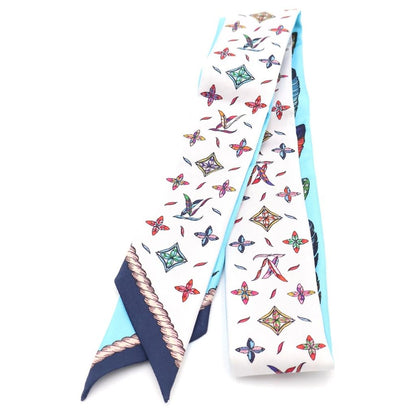 Louis Vuitton Bandeau BB Love Birds Feather Print Twilly Silk Scarf Light Blue — view 2