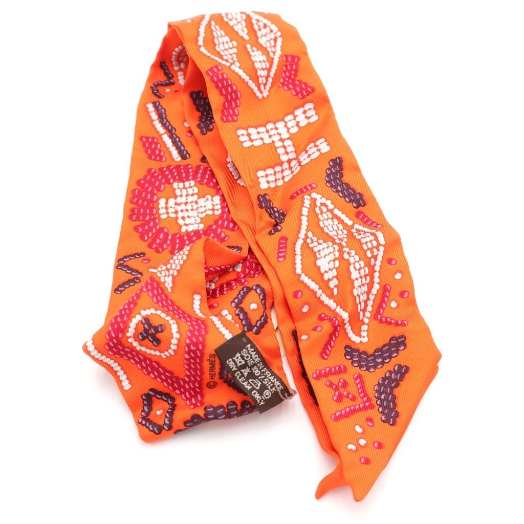 Hermes Twilly Kelly en Perles Silk Scarf Orange — view 2