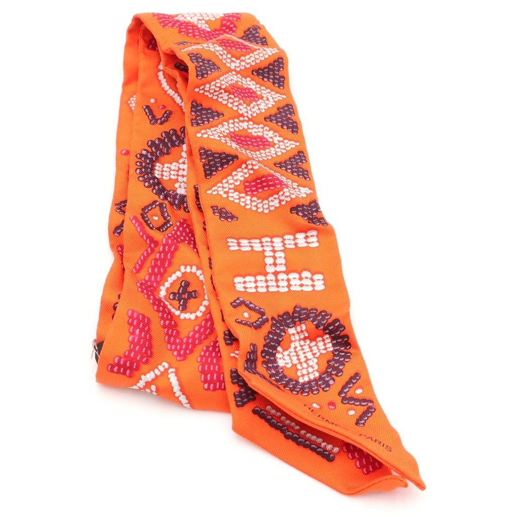Hermes Twilly Kelly en Perles Silk Scarf Orange