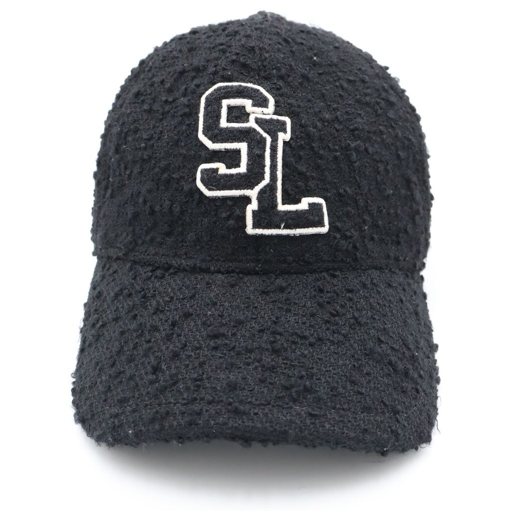 Saint Laurent Paris SL Logo Tweed Wool Cap Black — view 4