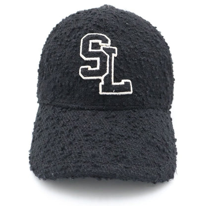Saint Laurent Paris SL Logo Tweed Wool Cap Black — view 4