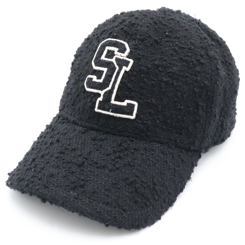 Saint Laurent Paris SL Logo Tweed Wool Cap Black