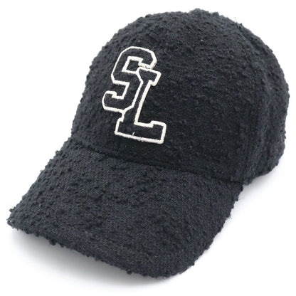 Saint Laurent Paris SL Logo Tweed Wool Cap Black