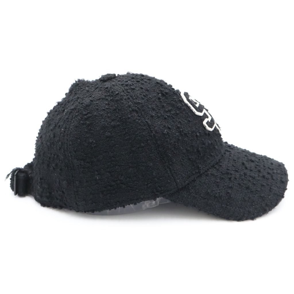 Saint Laurent Paris SL Logo Tweed Wool Cap Black — view 3