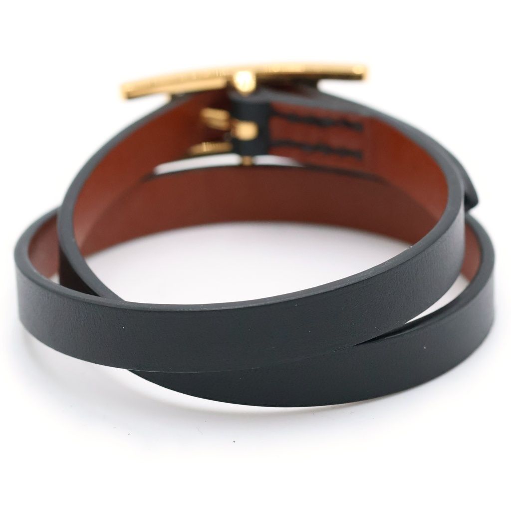 Hermes Behapi Double Tour Leather Bracelet Black Gold — view 2