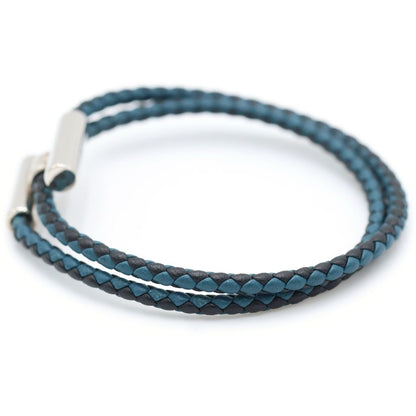 Hermes Tourni Tresse Leather Bracelet Navy Silver — view 4