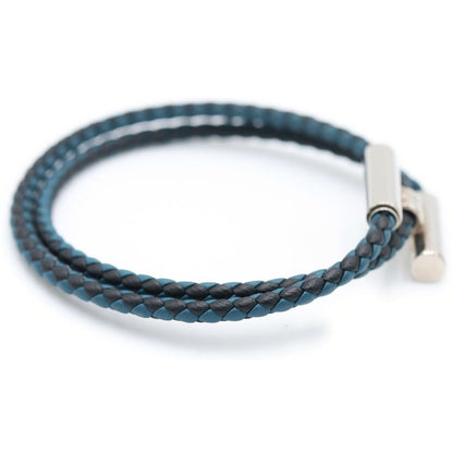 Hermes Tourni Tresse Leather Bracelet Navy Silver — view 3