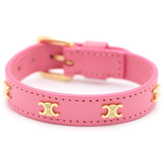 Celine Multi Leather Bracelet Triomphe Motif Pink Gold