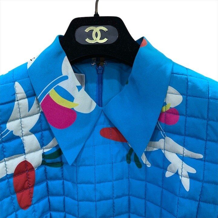 Chanel Choco Bar All Over Sleeveless Silk Dress Blue — view 3