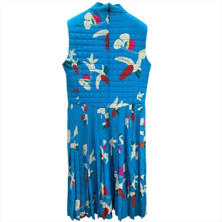 Chanel Choco Bar All Over Sleeveless Silk Dress Blue — view 2