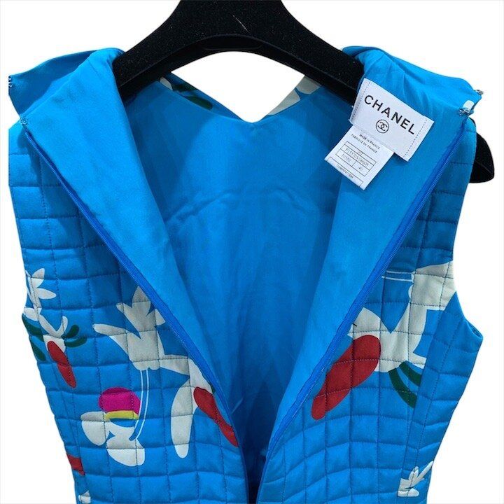 Chanel Choco Bar All Over Sleeveless Silk Dress Blue — view 4