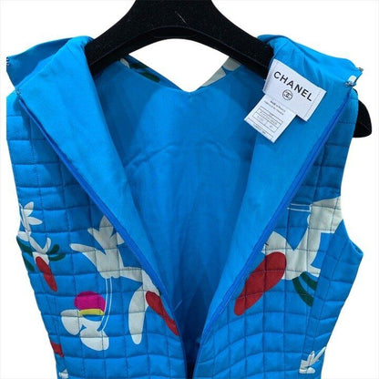 Chanel Choco Bar All Over Sleeveless Silk Dress Blue — view 4
