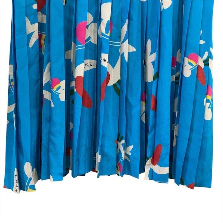 Chanel Choco Bar All Over Sleeveless Silk Dress Blue — view 5