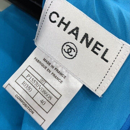 Chanel Choco Bar All Over Sleeveless Silk Dress Blue — view 6