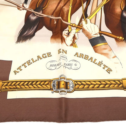 Hermes Carre 90 Carriage Bow Silk Scarf Brown Beige — view 3