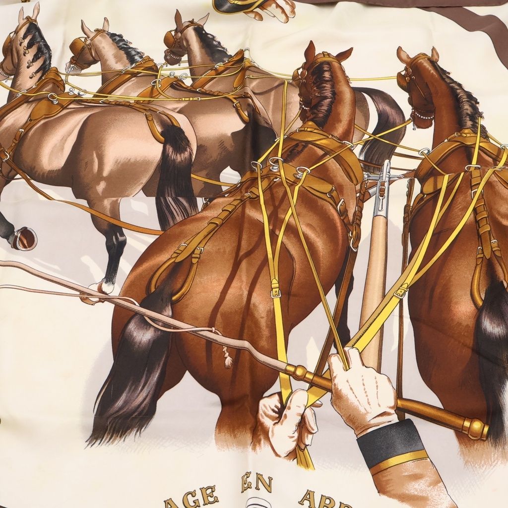 Hermes Carre 90 Carriage Bow Silk Scarf Brown Beige — view 7