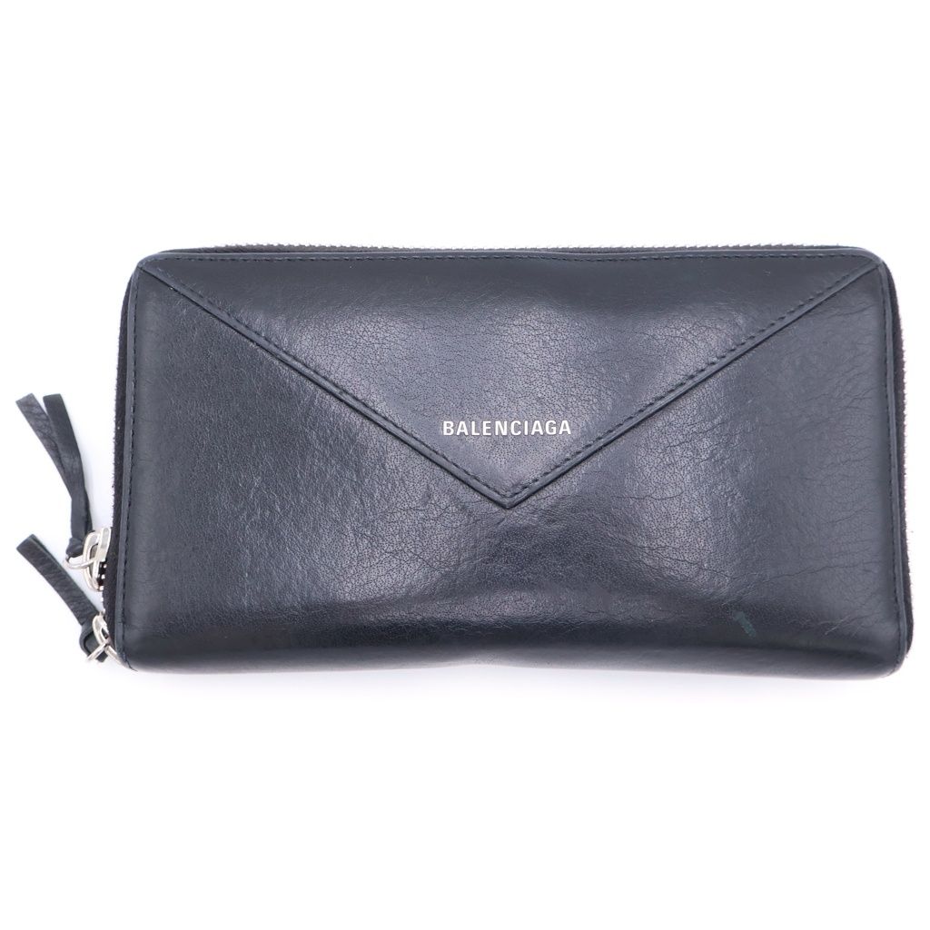 Balenciaga Paper Continental Zip Around Wallet Leather Black