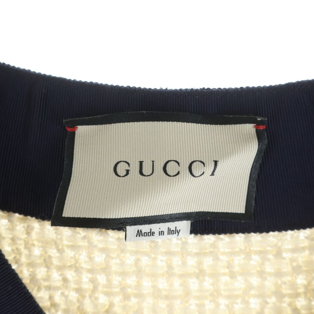 Gucci Sherry Line Neck Tweed Knit Short Sleeve Dress Ivory — view 6