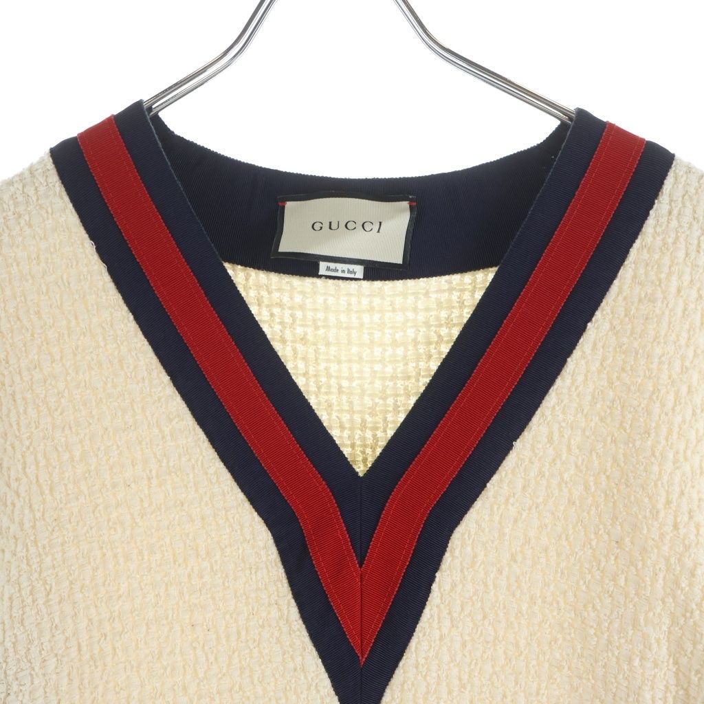 Gucci Sherry Line Neck Tweed Knit Short Sleeve Dress Ivory — view 3