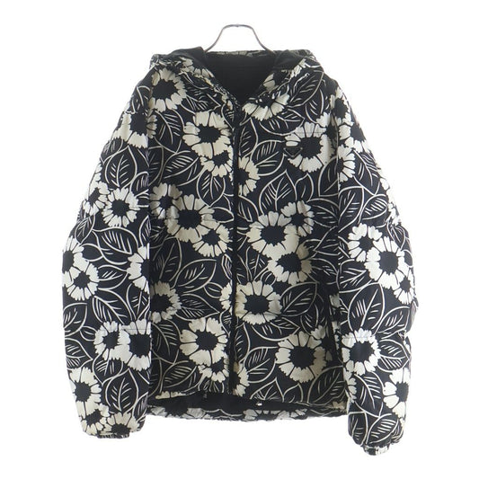 Prada Floral Pattern Down Jacket Triangle Logo Black White