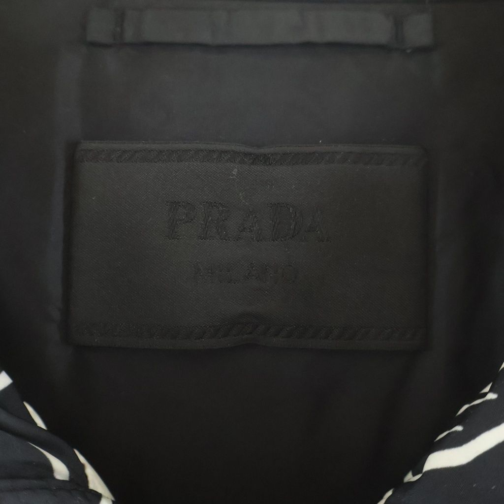 Prada Floral Pattern Down Jacket Triangle Logo Black White — view 6